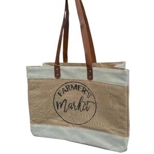 Farmer’s 👩‍🌾 Market Tote Bag with Brown Leather Handles and inner slip pockets